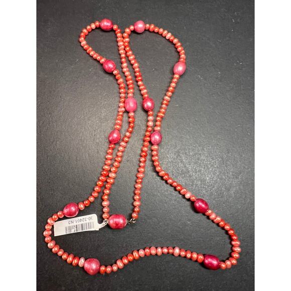 NEW coral pink freshwater pearl 36 inch necklace with sterling silver clasp - Picture 11 of 12